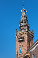 Fototapeta na wymiar The top of the famous tower Speeltoren in the city center of Monnickendam, The Netherlands