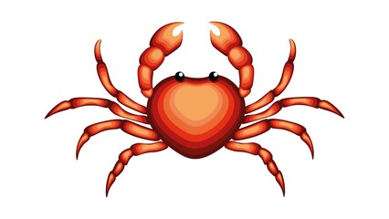 Illustration red crab on white background. Vector of sea crab top view in cartoon style.