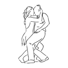 Latin dance couple, coloring book vector illustration of sensual bachata and salsa