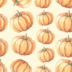 pattern hand drawn watercolor sketch orange pumpkin	
