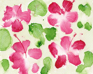 hand drawn watercolor pink flowers