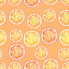 seamless pattern watercolor hand drawn citrus on orange