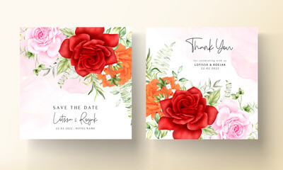 beautiful watercolor hand drawing floral wedding invitation card