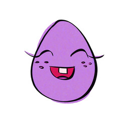 Cute digital art of nice Easter character - violet smiling Easter egg isolated on the white background