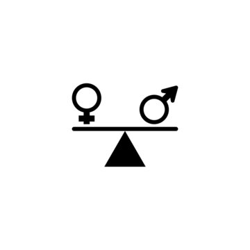 Gender equality icon. Balance symbol with gender signs shows equal weight. Isolated vector illustration on white background.