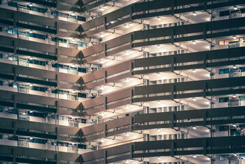 Abstract angle of exterior of Public Housing in Hong Kong, night view