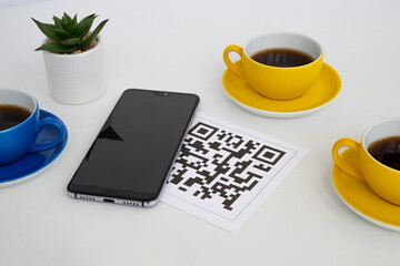 QR code for online menu service at table in restaurant New contactless technology lifestyle...