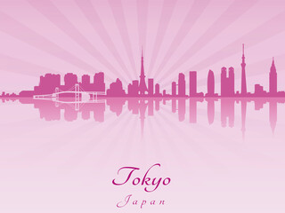 Tokyo skyline in purple radiant orchid