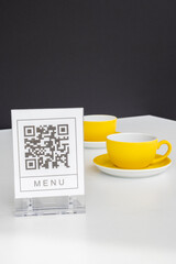 QR code for online menu service at table in restaurant New contactless technology lifestyle...