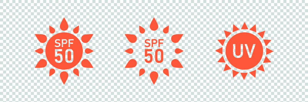 SPF Sunscreen sun protection icon label set. Vector