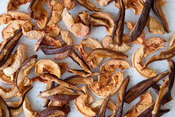 A mix of dried raw apples and pears for cooking.