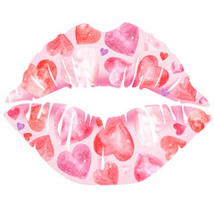Valentine's day lips watercolor illustration