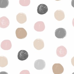 Pastel seamless hand-drawn pattern in polka dots on a white background. Cute baby style. Delicate colors. Stock illustration.