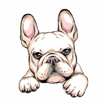 Cute french bulldog sketch. Vector illustration in hand-drawn style . Image for printing on any surface