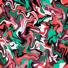 Abstract geometric wavy background in red, green, white and black colors Retro design print