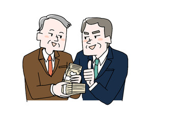 賄賂をもらっている男性　コミカルな手書きの人物　ベクター、線画にカラー