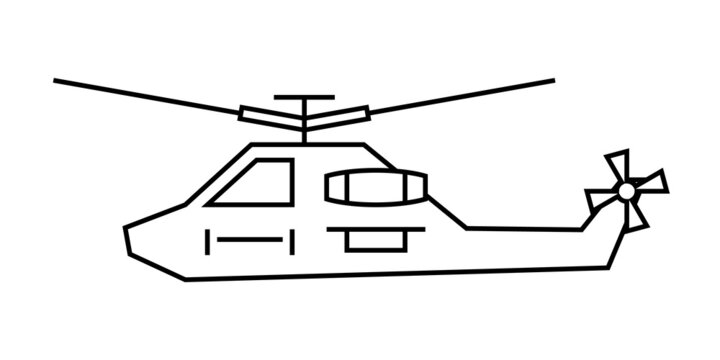 Military helicopter line vector icon. Editable stroke