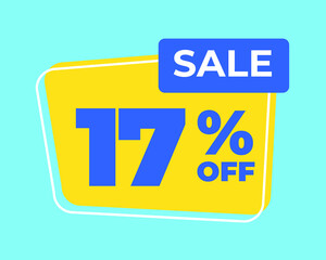 17% off tag seventeen percent discount sale blue letter yellow background