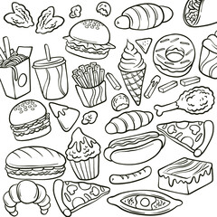 hand-drawn-fast-food-background | fast food seamless pattern