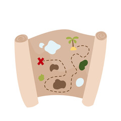 Pirate map on a white background. An old map of the island. Treasure Search