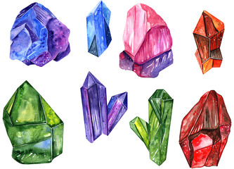 Crystals watercolor illustration