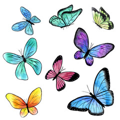 Naklejka na ściany i meble Butterflies watercolor illustration