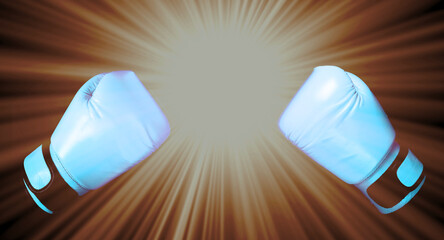 Blue Boxing glove in punching  in black background with copy space