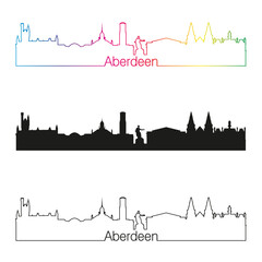 Aberdeen skyline linear style with rainbow
