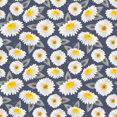 Seamless daisy pattern, White flower on green background, Floral wallpaper, Summer repeat print, chamomile pattern, floral motif ornament