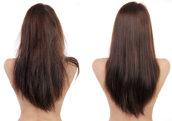 Woman's dark hair before and after 