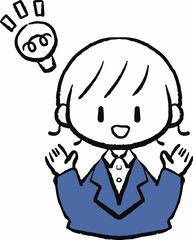 何かを閃いたスーツ姿の女性のイラスト
