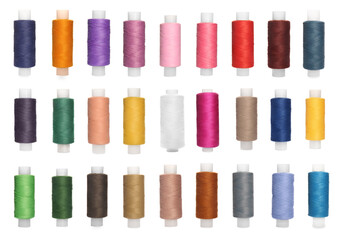 Set with spools of multicolor on white background