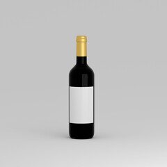 Red wine bottle mockup with white label on white background. 3D illustration