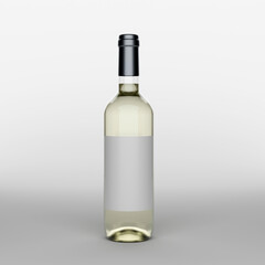 Bottle of white wine with label in photo-realistic style on a white background. 3d realism render
