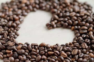 Heart shape made of coffee beans. Symbol of Love to coffee.