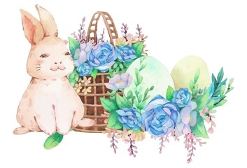 Happy easter watercolor decoration for design. Vector illustration.