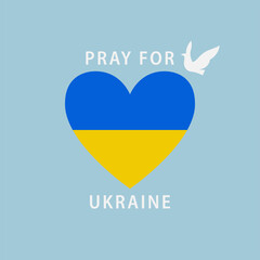 Pray for Ukraine With Heart Flag and Dove Bird