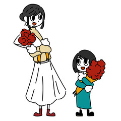 Mom and Daughter with Flowers