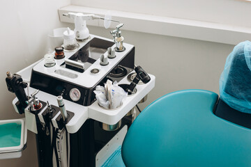 Medical equipment and a chair in a hospital