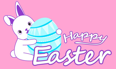 bunny hugging easter egg happy easter rabbit isolated background banner 