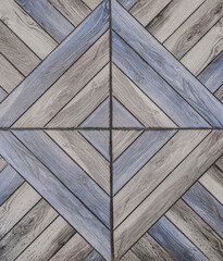 Abstract geometric floor exterior pattern with tiles and blue boards texture design modern interior wooden background