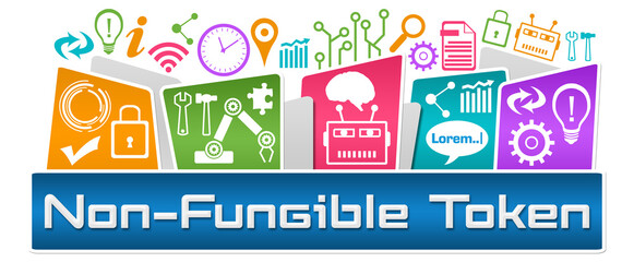 NFT - Non-Fungible Token AI Symbols On Top Colorful 