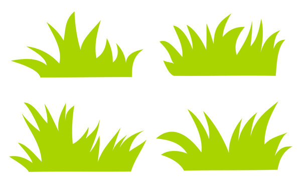 set of green grass cartoon vector, grass drawing set