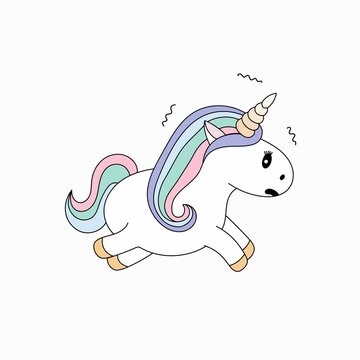 Cute unicorn. A colorful multi-colored illustration depicting the emotion of fear. Vector illustration isolated on white background.