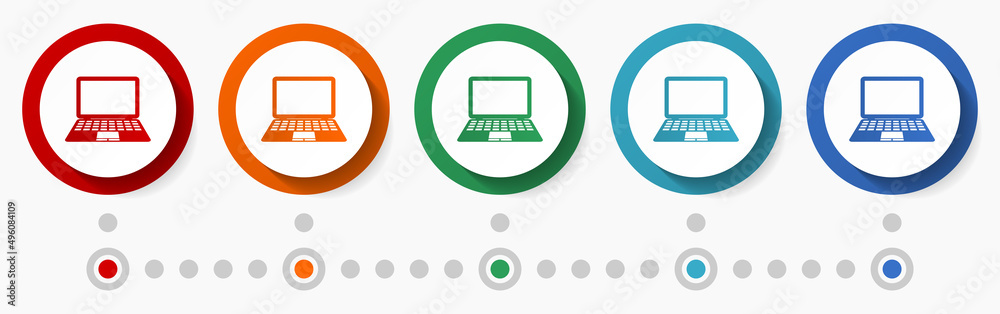 Aufkleber Notebook, laptop, mobile computer concept vector icon set, flat design colorful buttons, infographic template in 5 color options
