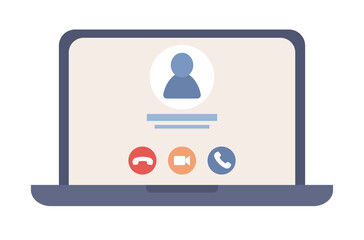 Incoming call on laptop screen. Online video call. Vector flat illustration
