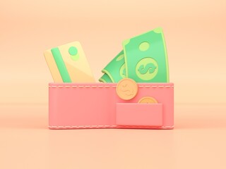 Wallet with 3D Money. 3D render