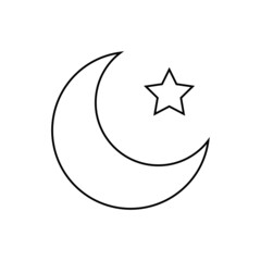 Moon and star thin line icon. New moon. Vector illustration.
