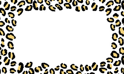 Black and white frame with modern ornament of stylized leopard skin. Squared pattern for poster. Decorative abstract border with animal ornament. Trendy leather skin. Copy space. Vector illustration