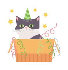 Cat in gift box. Cute Pet Icon. Vector illustration